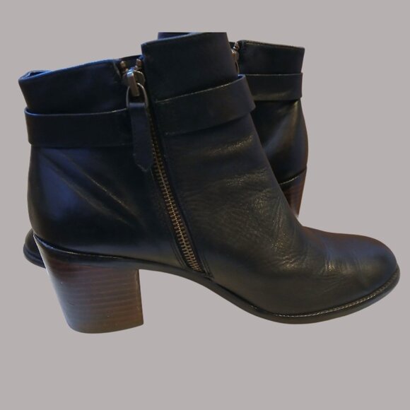 HALOGEN By Nordstrom Black Leather Zip Ankle Strap Boots EUC - Picture 7 of 14